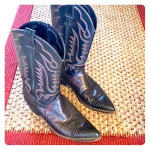 Black with red stitch Lizard cowboy boots